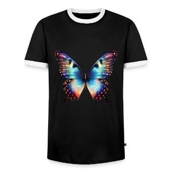 Colorful butterfly in all its glory - Men's Ringer Shirt - black/white - Front - AI Model Female 172 light (172cm) & AI Model Male 178 light (178cm)