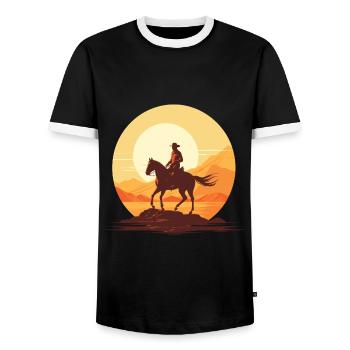 Cowboy sur son cheval au couché de soleil - T-shirt contrasté Homme - noir/blanc - Devant - AI Model Female 172 light (172cm) & AI Model Male 178 light (178cm)