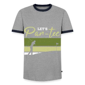 Let's Par-tee Golf Pun - Men's Ringer Shirt - grey/navy  - Front - AI Model Female 172 light (172cm) & AI Model Male 178 light (178cm)