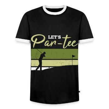 Let's Par-tee Golf Pun - Männer Kontrast-T-Shirt - Schwarz/Weiß - Vorne - AI Model Female 172 light (172cm) & AI Model Male 178 light (178cm)