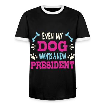 Même mon chien veut un nouveau président - T-shirt contrasté Homme - noir/blanc - Devant - AI Model Female 172 light (172cm) & AI Model Male 178 light (178cm)