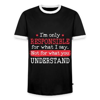 Je ne suis responsable que de ce que je dis - T-shirt contrasté Homme - noir/blanc - Devant - AI Model Female 172 light (172cm) & AI Model Male 178 light (178cm)