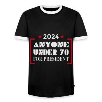 Tous les moins de 70 ans pour le président 2024 - T-shirt contrasté Homme - noir/blanc - Devant - AI Model Female 172 light (172cm) & AI Model Male 178 light (178cm)