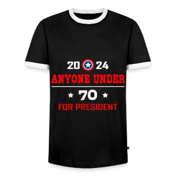 Tous les moins de 70 ans pour le président 2024 - T-shirt contrasté Homme - noir/blanc - Devant - AI Model Female 172 light (172cm) & AI Model Male 178 light (178cm)