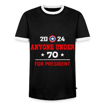 Tous les moins de 70 ans pour le président 2024 - T-shirt contrasté Homme - noir/blanc - Devant - AI Model Female 172 light (172cm) & AI Model Male 178 light (178cm)