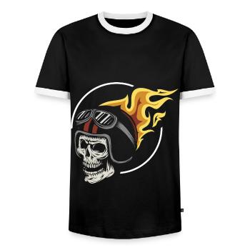 Rocker - Ghost - Fire - Skull - Biker - Men's Ringer Shirt - black/white - Front - AI Model Female 172 light (172cm) & AI Model Male 178 light (178cm)