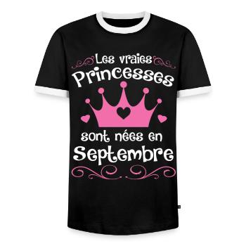 Septembre - Princess - Anniversaire - 2 - Men's Ringer Shirt - black/white - Front - AI Model Female 172 light (172cm) & AI Model Male 178 light (178cm)