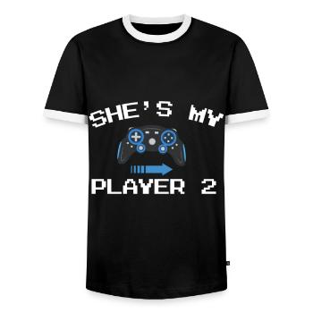 couple - T-shirt contrasté Homme - noir/blanc - Devant - AI Model Female 172 light (172cm) & AI Model Male 178 light (178cm)