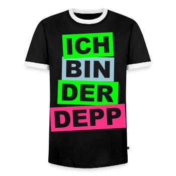 Ich bin der Depp - Balken - Männer Kontrast-T-Shirt - Schwarz/Weiß - Vorne - AI Model Female 172 light (172cm) & AI Model Male 178 light (178cm)