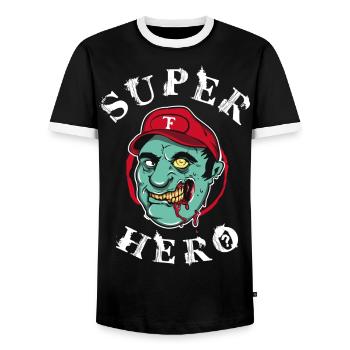 Superhero zombie - Men's Ringer Shirt - black/white - Front - AI Model Female 172 light (172cm) & AI Model Male 178 light (178cm)