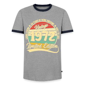 50 Jahre Geburtstag Mann Frau Deko Vintage Lustig - Männer Kontrast-T-Shirt - Grau/Navy  - Vorne - AI Model Female 172 light (172cm) & AI Model Male 178 light (178cm)
