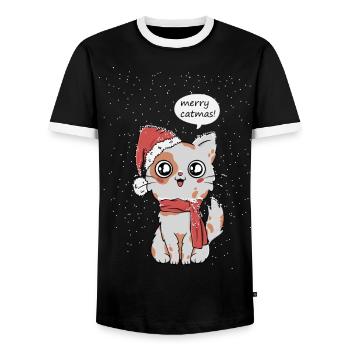 Katzen Weihnachten - Männer Kontrast-T-Shirt - Schwarz/Weiß - Vorne - AI Model Female 172 light (172cm) & AI Model Male 178 light (178cm)