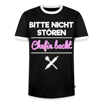 Bitte nicht stören Chefin backt Bäckerin Konditor - Männer Kontrast-T-Shirt - Schwarz/Weiß - Vorne - AI Model Female 172 light (172cm) & AI Model Male 178 light (178cm)