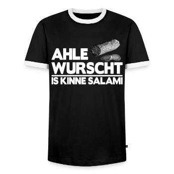 Ahle Wurscht Wurst is kinne Salami Spruch lustig - Männer Kontrast-T-Shirt - Schwarz/Weiß - Vorne - AI Model Female 172 light (172cm) & AI Model Male 178 light (178cm)