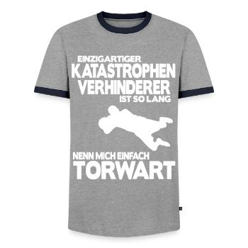 Fußball Torhüter Torwart Geschenk Spruch Shirt - Männer Kontrast-T-Shirt - Grau/Navy  - Vorne - AI Model Female 172 light (172cm) & AI Model Male 178 light (178cm)