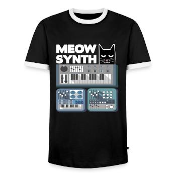 Modular analog synthesizer cat cats saying - Men's Ringer Shirt - black/white - Front - AI Model Female 172 light (172cm) & AI Model Male 178 light (178cm)