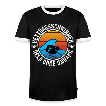 Rettungsschwimmer Bademeister Geschenk T-Shirt - Männer Kontrast-T-Shirt - Schwarz/Weiß - Vorne - AI Model Female 172 light (172cm) & AI Model Male 178 light (178cm)