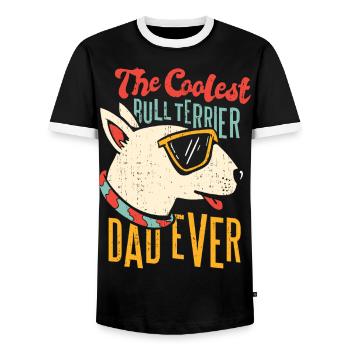 The coolest bull terrier dad ever - Men's Ringer Shirt - black/white - Front - AI Model Female 172 light (172cm) & AI Model Male 178 light (178cm)