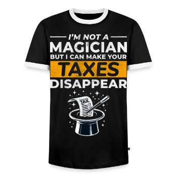 Buchhalter-Magier lässt Steuern verschwinden Lustig - Männer Kontrast-T-Shirt - Schwarz/Weiß - Vorne - AI Model Female 172 light (172cm) & AI Model Male 178 light (178cm)