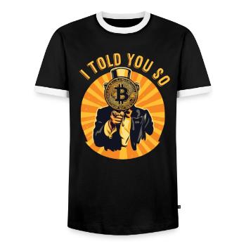 I Told You So Bitcoin Crypto Cryptocurrency Coins - Men's Ringer Shirt - black/white - Front - AI Model Female 172 light (172cm) & AI Model Male 178 light (178cm)