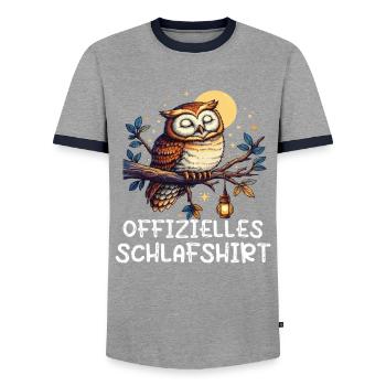 Offizielles Schlafshirt Eule Eulen Eulenliebhaber - Männer Kontrast-T-Shirt - Grau/Navy  - Vorne - AI Model Female 172 light (172cm) & AI Model Male 178 light (178cm)