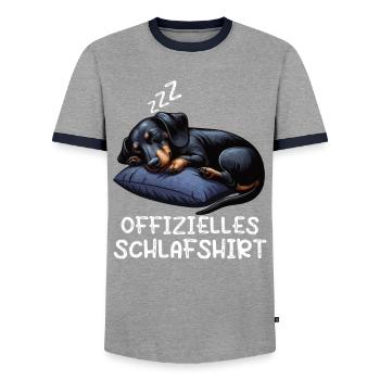 Offizielles Schlafshirt Dackel Dachshund Doxie - Männer Kontrast-T-Shirt - Grau/Navy  - Vorne - AI Model Female 172 light (172cm) & AI Model Male 178 light (178cm)