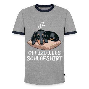 Offizielles Schlafshirt Dackel Dachshund Doxie - Männer Kontrast-T-Shirt - Grau/Navy  - Vorne - AI Model Female 172 light (172cm) & AI Model Male 178 light (178cm)