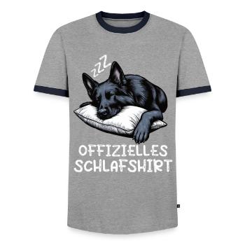 Offizielles Schlafshirt Schwarzer Schäferhund - Männer Kontrast-T-Shirt - Grau/Navy  - Vorne - AI Model Female 172 light (172cm) & AI Model Male 178 light (178cm)