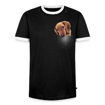 pocket DOG2 - Men's Ringer Shirt - black/white - Front - AI Model Female 172 light (172cm) & AI Model Male 178 light (178cm)