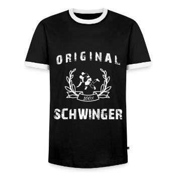 Original 100% Schwinger! 1.0 - Männer Kontrast-T-Shirt - Schwarz/Weiß - Vorne - AI Model Female 172 light (172cm) & AI Model Male 178 light (178cm)