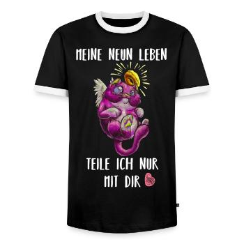Katzenleben - Männer Kontrast-T-Shirt - Schwarz/Weiß - Vorne - AI Model Female 172 light (172cm) & AI Model Male 178 light (178cm)