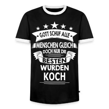 KOCH - Männer Kontrast-T-Shirt - Schwarz/Weiß - Vorne - AI Model Female 172 light (172cm) & AI Model Male 178 light (178cm)