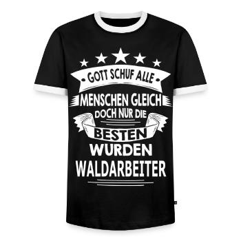 WALDARBEITER - Männer Kontrast-T-Shirt - Schwarz/Weiß - Vorne - AI Model Female 172 light (172cm) & AI Model Male 178 light (178cm)