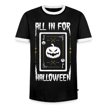 All in for Halloween - Card Players - Men's Ringer Shirt - black/white - Front - AI Model Female 172 light (172cm) & AI Model Male 178 light (178cm)
