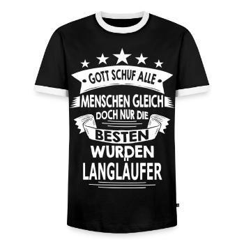 LANGLÄUFER - Männer Kontrast-T-Shirt - Schwarz/Weiß - Vorne - AI Model Female 172 light (172cm) & AI Model Male 178 light (178cm)