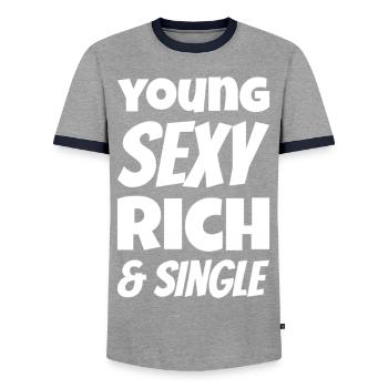 Jeune sexy Riche et célibataire - T-shirt contrasté Homme - gris/marine  - Devant - AI Model Female 172 light (172cm) & AI Model Male 178 light (178cm)