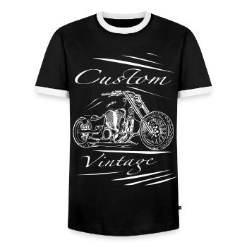 Motorcycle Collection Custom Vintage White - Men's Ringer Shirt - black/white - Front - AI Model Female 172 light (172cm) & AI Model Male 178 light (178cm)