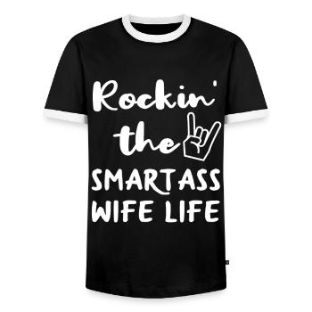 Wife housewife gift - Men's Ringer Shirt - black/white - Front - AI Model Female 172 light (172cm) & AI Model Male 178 light (178cm)