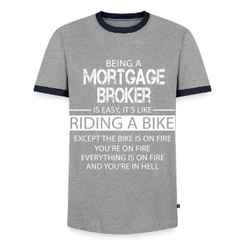 Mortgage Broker - Men's Ringer Shirt - grey/navy  - Front - AI Model Female 172 light (172cm) & AI Model Male 178 light (178cm)
