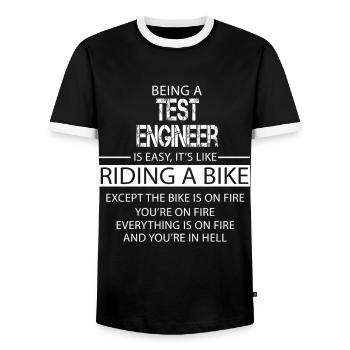 Test Engineer - Men's Ringer Shirt - black/white - Front - AI Model Female 172 light (172cm) & AI Model Male 178 light (178cm)