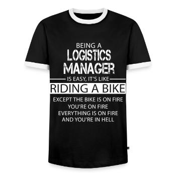 Logistics Manager - Men's Ringer Shirt - black/white - Front - AI Model Female 172 light (172cm) & AI Model Male 178 light (178cm)