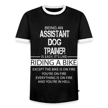 Assistant Dog Trainer - Men's Ringer Shirt - black/white - Front - AI Model Female 172 light (172cm) & AI Model Male 178 light (178cm)