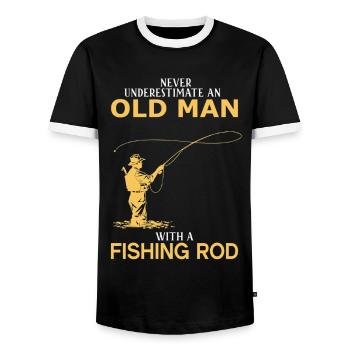 Never Underestimate An Old Man With A Fishing Rod - Men's Ringer Shirt - black/white - Front - AI Model Female 172 light (172cm) & AI Model Male 178 light (178cm)
