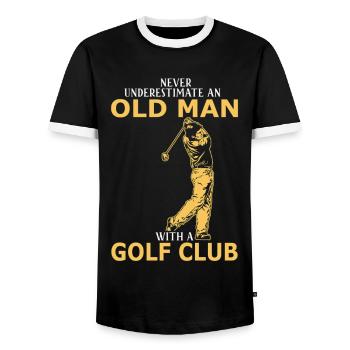 Never Underestimate An Old Man With A Golf Club - Men's Ringer Shirt - black/white - Front - AI Model Female 172 light (172cm) & AI Model Male 178 light (178cm)