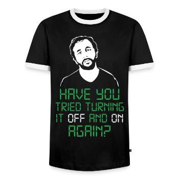have you tried turning it off and on again - Men's Ringer Shirt - black/white - Front - AI Model Female 172 light (172cm) & AI Model Male 178 light (178cm)
