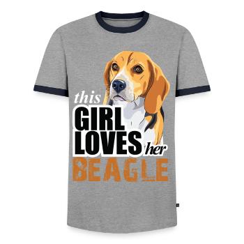 thIs gIrl loves her beagle - Men's Ringer Shirt - grey/navy  - Front - AI Model Female 172 light (172cm) & AI Model Male 178 light (178cm)