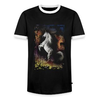 chevaux - T-shirt contrasté Homme - noir/blanc - Devant - AI Model Female 172 light (172cm) & AI Model Male 178 light (178cm)