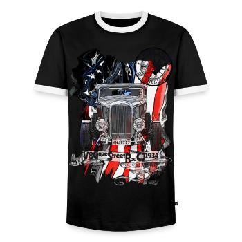 V8 Coupe Street Rod CJ 1934 United States front - Men's Ringer Shirt - black/white - Front - AI Model Female 172 light (172cm) & AI Model Male 178 light (178cm)