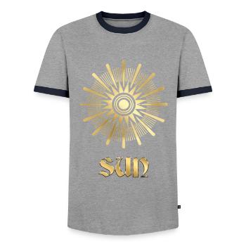 Sun in golden summer tarot - Men's Ringer Shirt - grey/navy  - Front - AI Model Female 172 light (172cm) & AI Model Male 178 light (178cm)