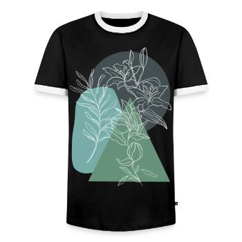 Flower, Lineart, Plant, Nature, Geometry, Vintage - Men's Ringer Shirt - black/white - Front - AI Model Female 172 light (172cm) & AI Model Male 178 light (178cm)